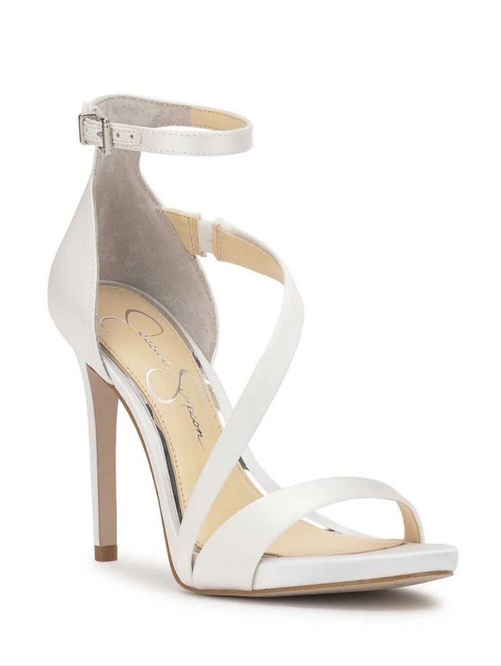 Jessica Simpson Rayli White Strappy Ankle‑Buckle High Heel Sandal Size 7